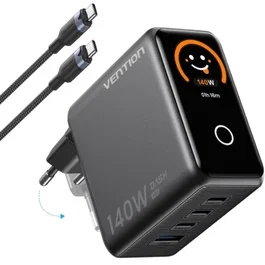Vention Cargador de Pared GaN 140W 3xUSB-C + 1xUSB-A con Cable USB-C